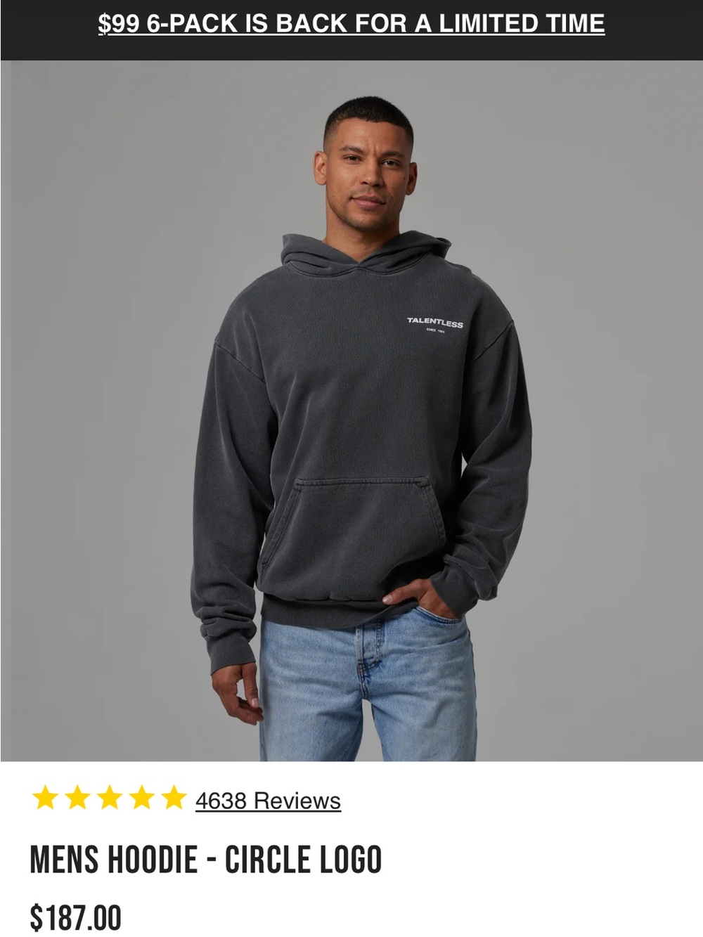 TALENTLESS Charcoal Gray Pullover Hoodie with Small White Logo